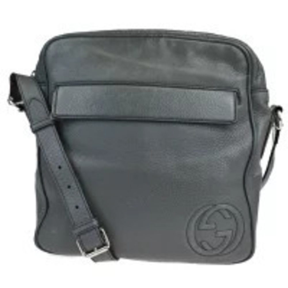 Gucci Crossbody Shoulder Bag Interlocking Gray Leather